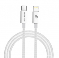 opletený nabíjecí a datový kabel RhinoTech USB-C/Lightning FastCharge 3A/27W bílá 2m