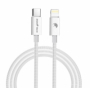 opletený nabíjecí a datový kabel RhinoTech USB-C/Lightning FastCharge 3A/27W bílá 2m